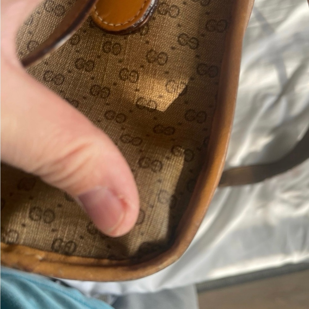 Vintage Gucci GG Monogram Shoulder Bag Brown Canvas Leather Trim Authentic - Picture 14 of 14